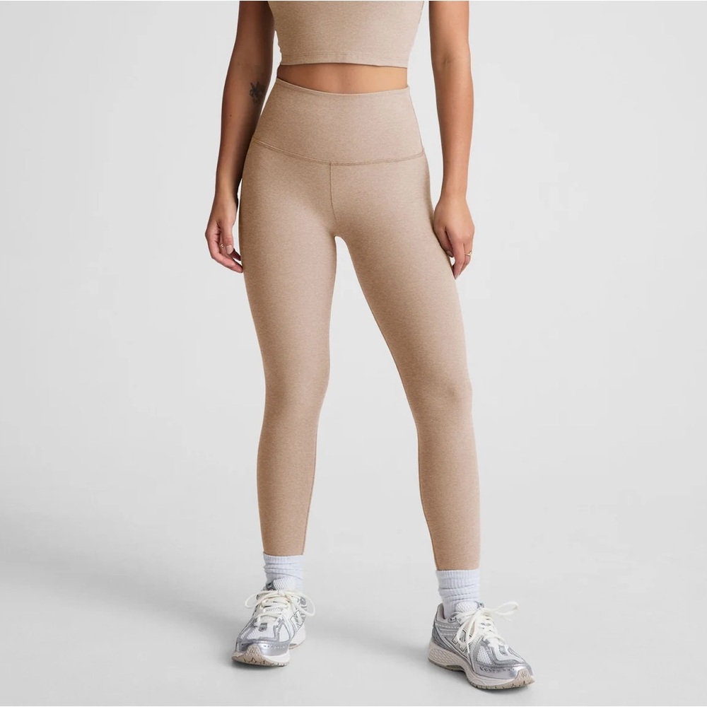 Beyond yoga caught in the midi spacedye high waisted leggings beige mauve nude L